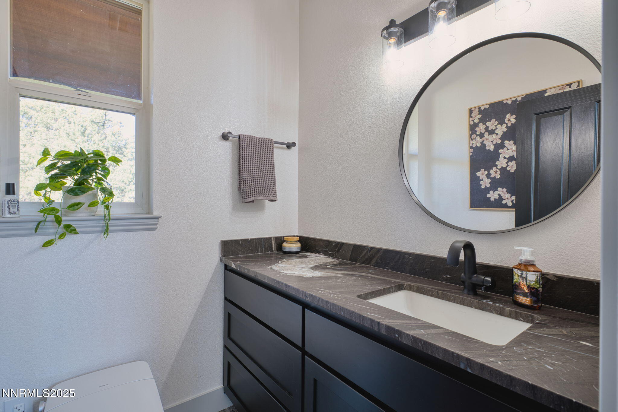 2988 Pine Valley Road Gardnerville, NV 89410 - Photo 14 of 21 a bathroom with a granite countertop sink a toilet and a mirror