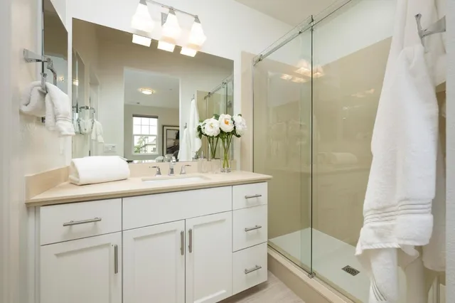 a workspace with furniture and a gate