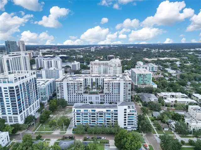 a city view with tall buildings