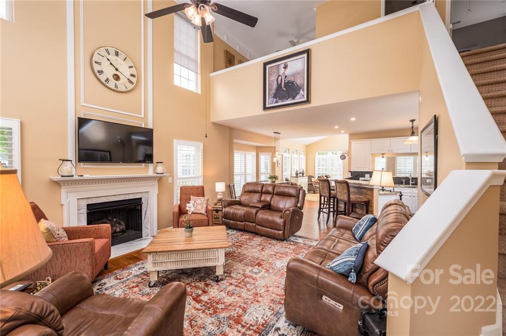 3541 Vandora Springs Road Fort Mill, SC 29708 - Photo 6 of 40 a living room with furniture a flat screen tv and a fireplace