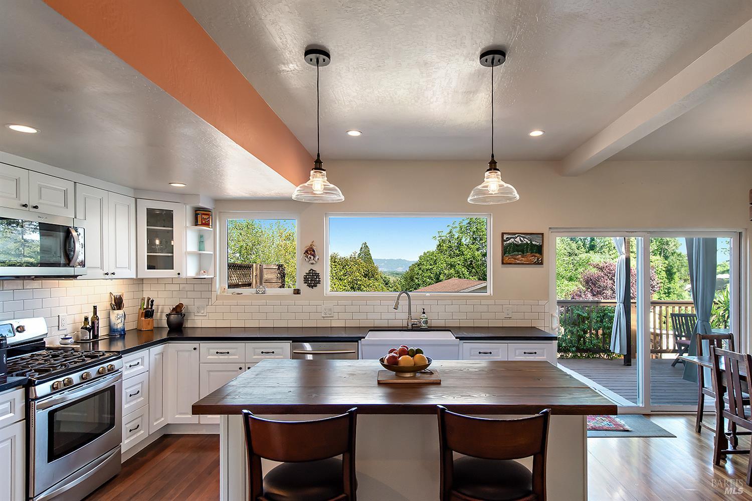Remodeled kitchen with views of Bennett Peak and Mount Hood.