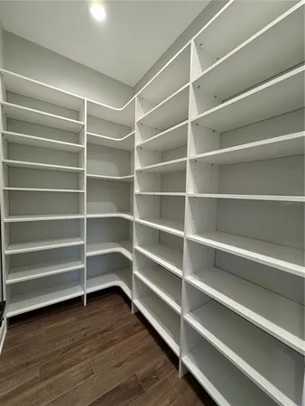a view of walk in closet with empty racks