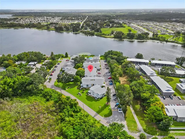 an aerial view of a houses with a lush green hillside
