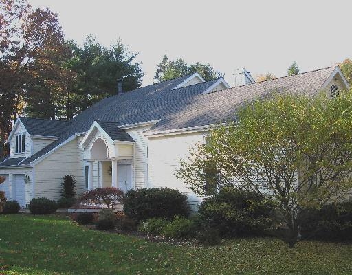a front view of a house with a garden and plants