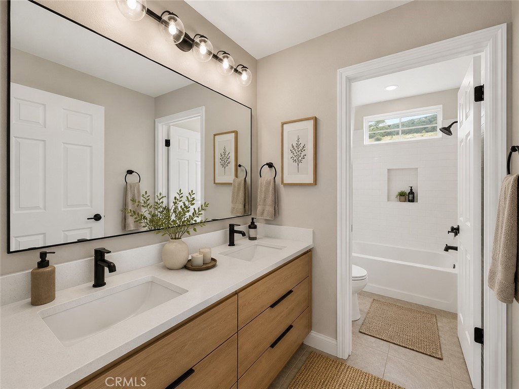 22262 Trinity Place Saugus, CA 91390 - Photo 61 of 87 AI Enhanced 16 / Upstairs Hallway Bathroom