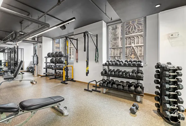 a view of a room with gym equipment
