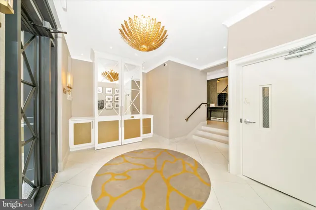 a view of a hallway with windows