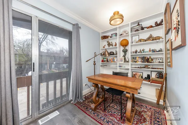 a room with a table and a window