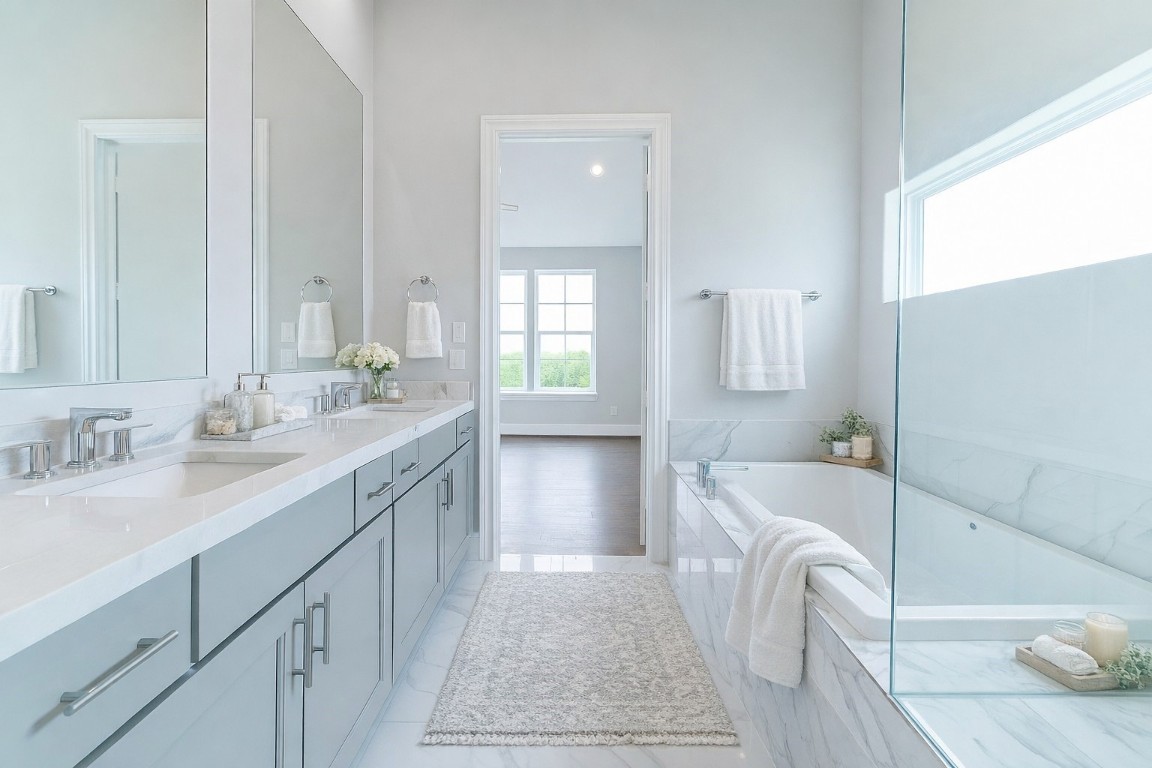 735 Bringhurst Street Houston, TX 77020 - Photo 12 of 17 Primary bath with separate shower and tub. Decor added virtually.