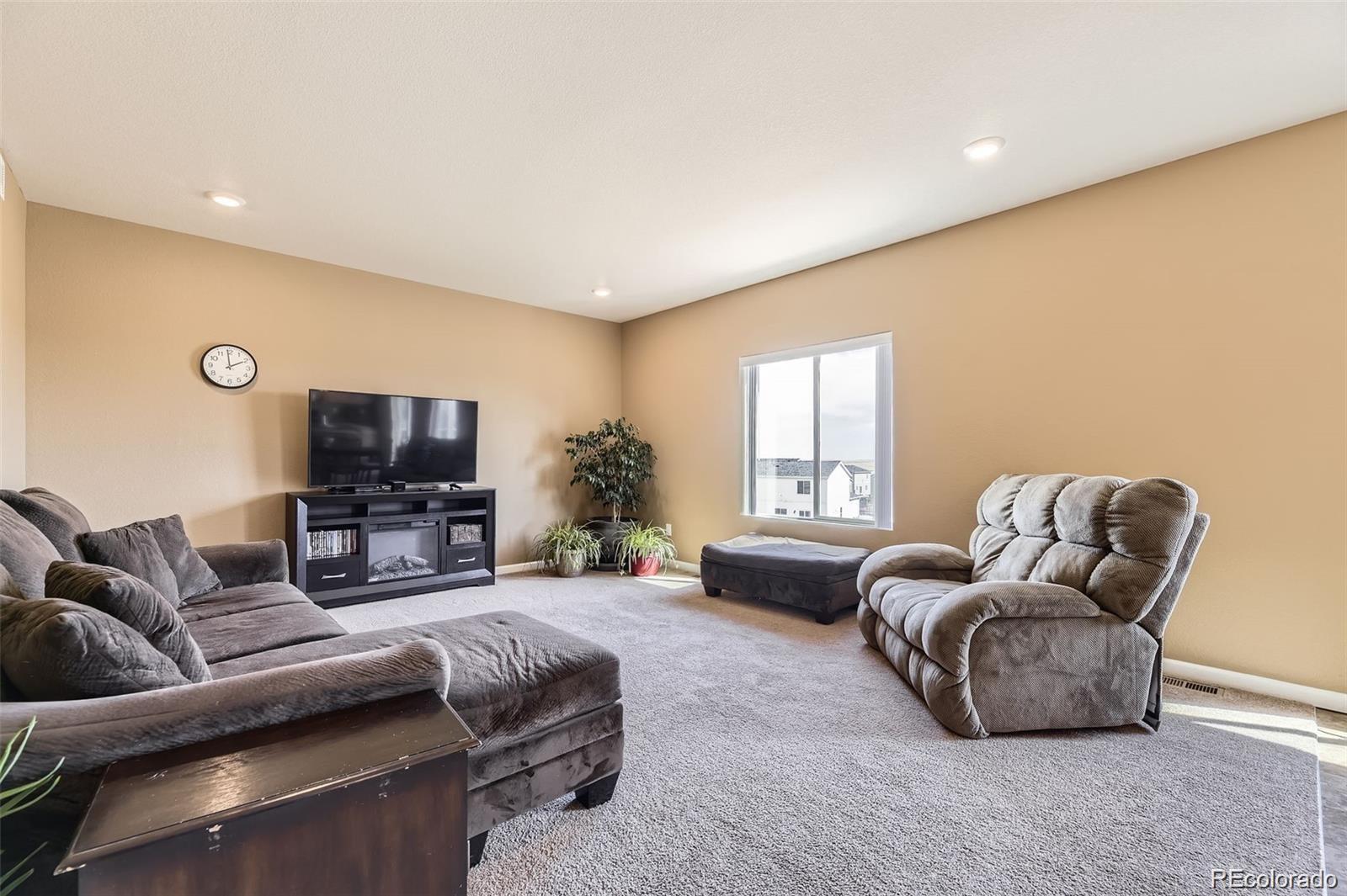 4807 River Highlands Loop Elizabeth, CO 80107 - Photo 8 of 37 a living room with furniture a flat screen tv and a large window