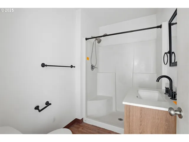 a bathroom with a sink and a shower