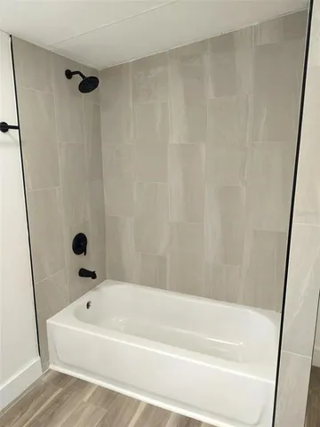 a bathroom with a bathtub