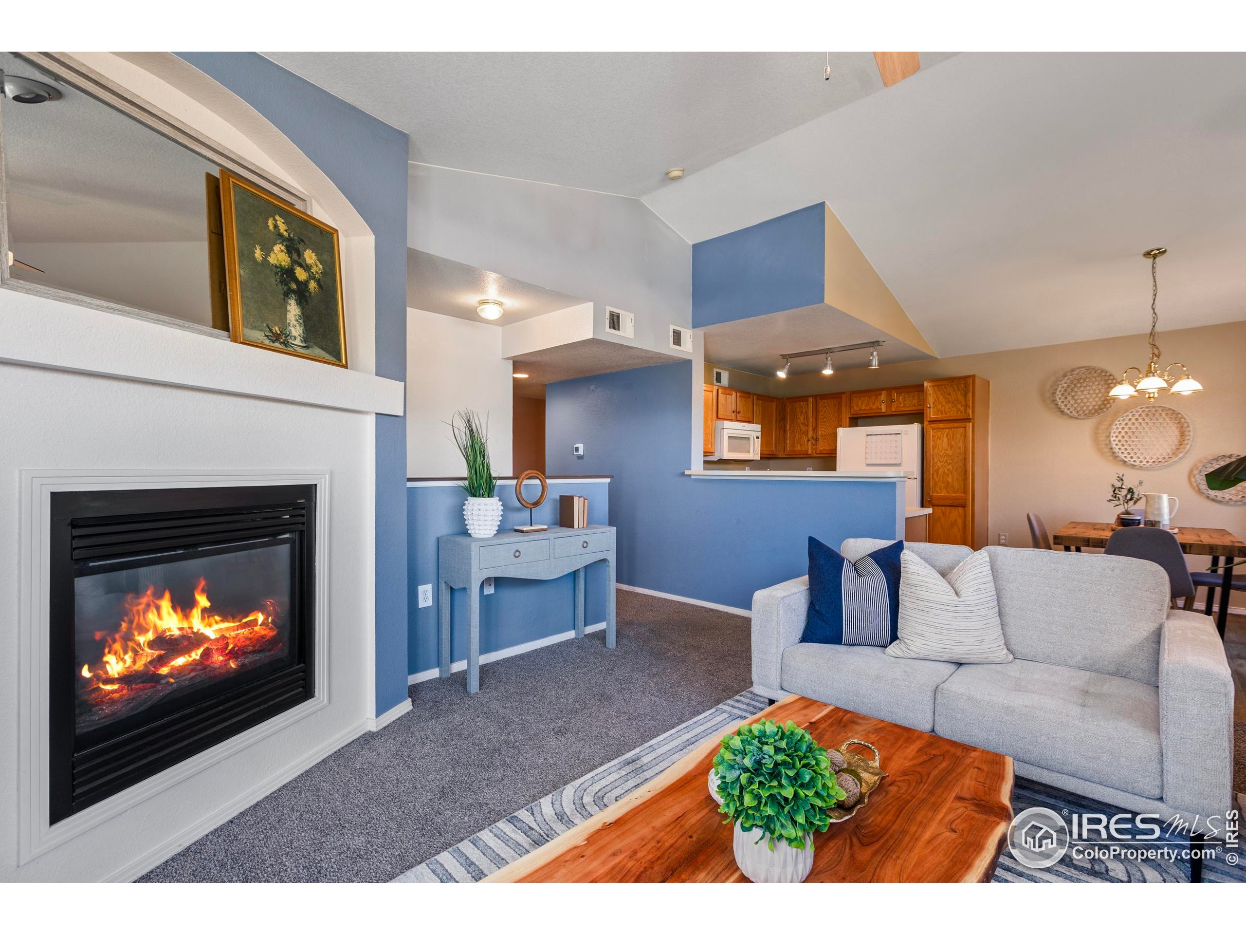 3002 West Elizabeth Street, Unit G Fort Collins, CO 80521 - Photo 7 of 28 a living room with furniture and a fireplace