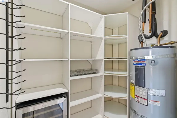 a view of an empty room with empty racks