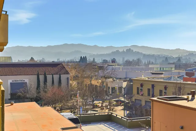 a view of a city that has tall buildings in front of it