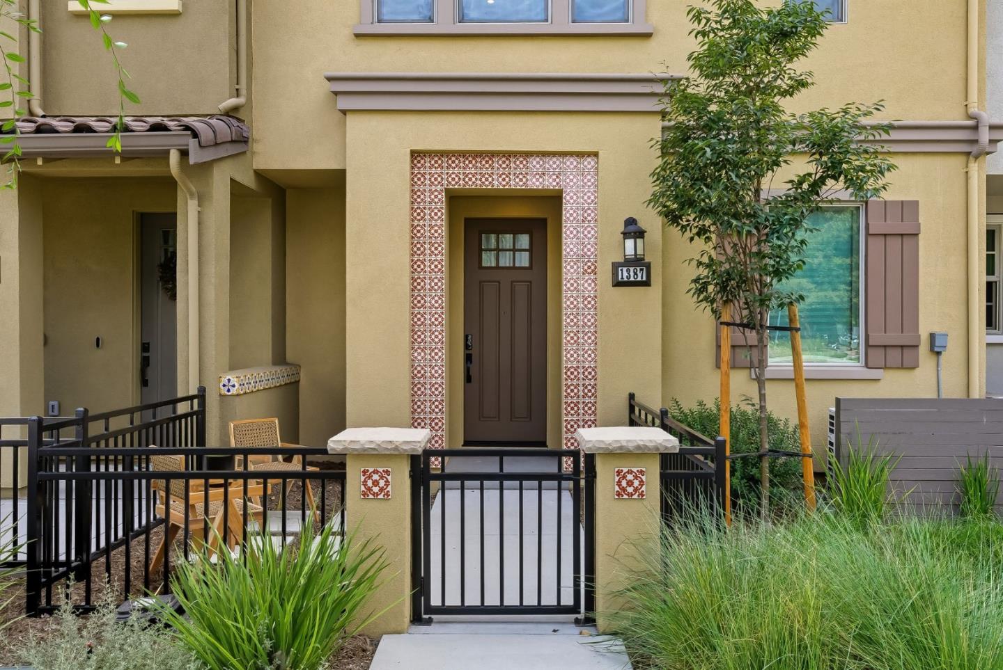 a view of a balcony with chairs