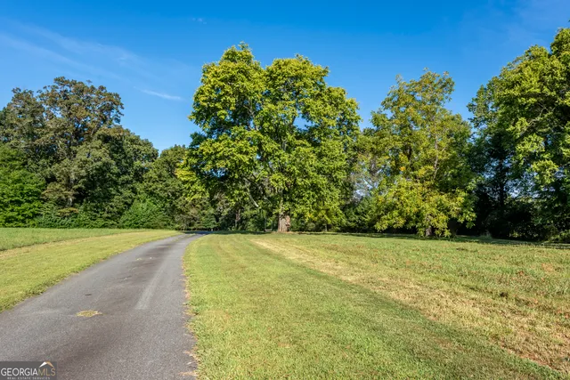 a house is sitting in middle od the forest