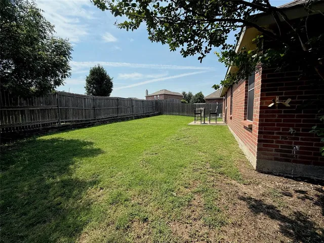 a view of a backyard with a tree