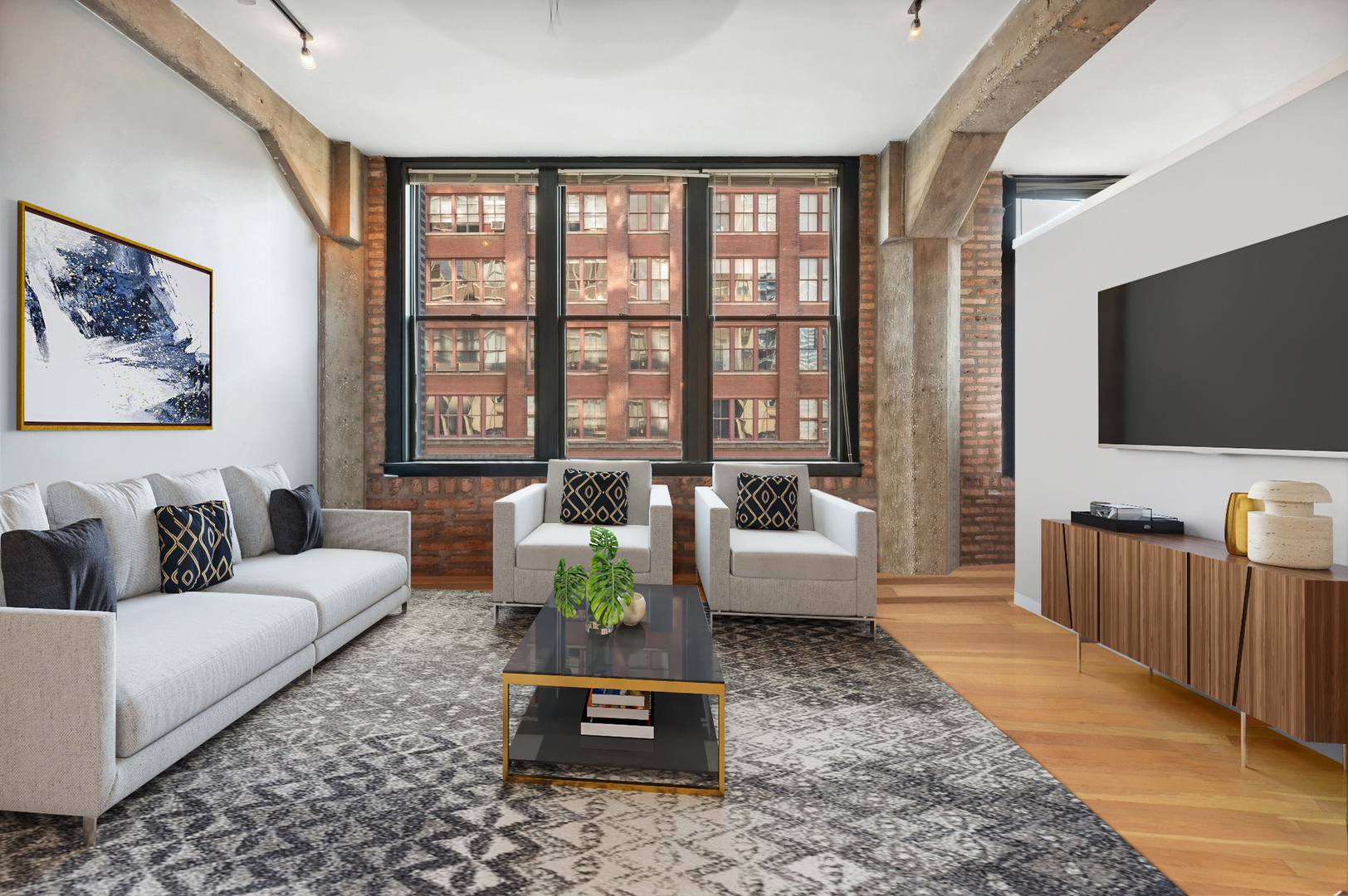 720 South Dearborn Street, Unit 305 Chicago, IL 60605 - Photo 6 of 20 a living room with furniture and a flat screen tv