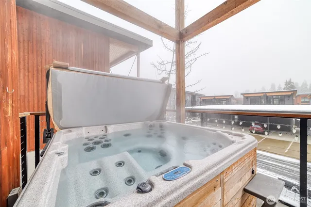 a bath tub sitting next to a bathroom
