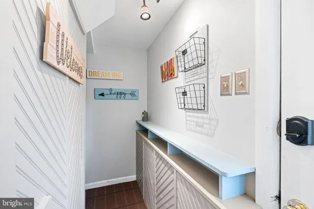 a view of a hallway with workspace