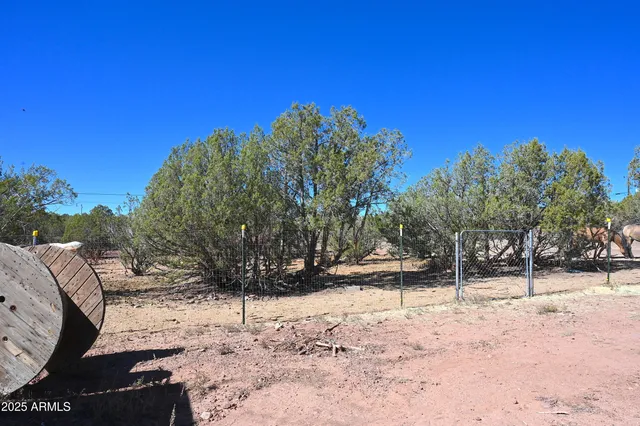 a view of a yard covered with snow