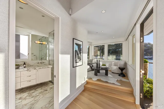 a view of a terrace with seating area