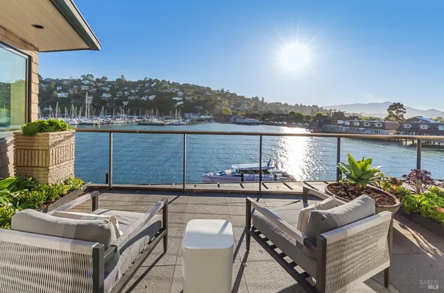 a view of a lake with a mountain in the background