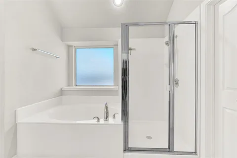 a bathroom with a bathtub and a shower