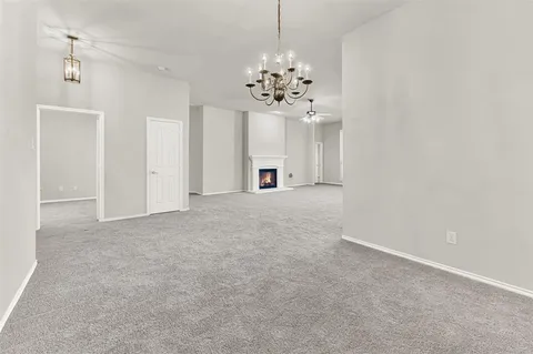 a view of a chandelier in a room