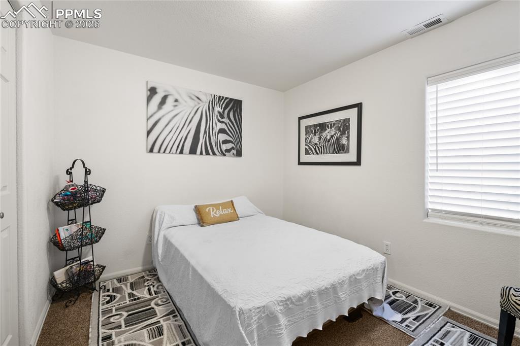 5639 Sunshade Point Colorado Springs, CO 80923 - Photo 32 of 36 a bedroom with a bed and a window