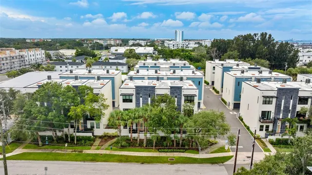 an aerial view of a city with lots of residential buildings