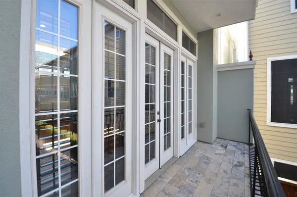 a view of a balcony from door