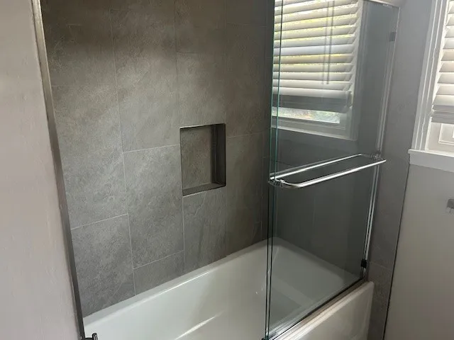 a bathroom with a bathtub