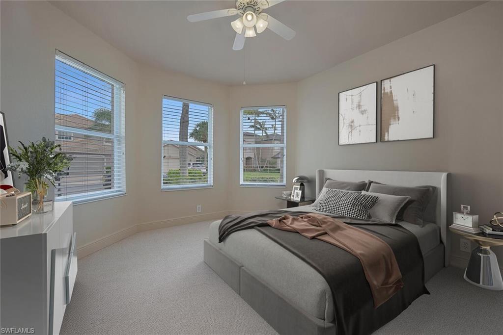 20241 Rookery Drive Estero, FL 33928 - Photo 23 of 33 Virtually Staged Bedroom with carpet, baseboards, and ceiling fan