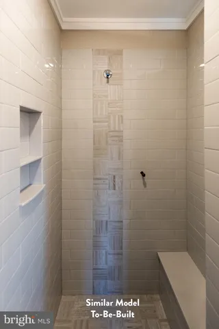 a bathroom with a shower and toilet