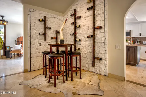 a dining room with chandelier