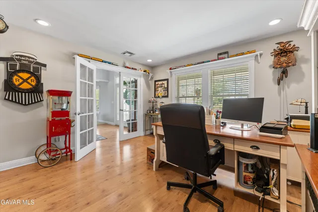 a work place with table and chairs