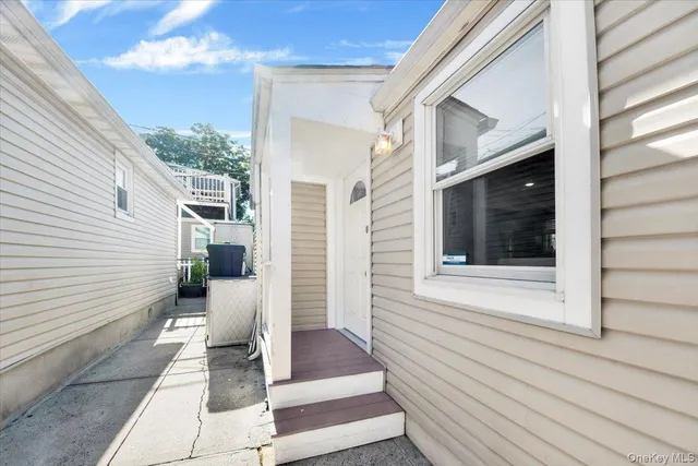 a porch with seating space