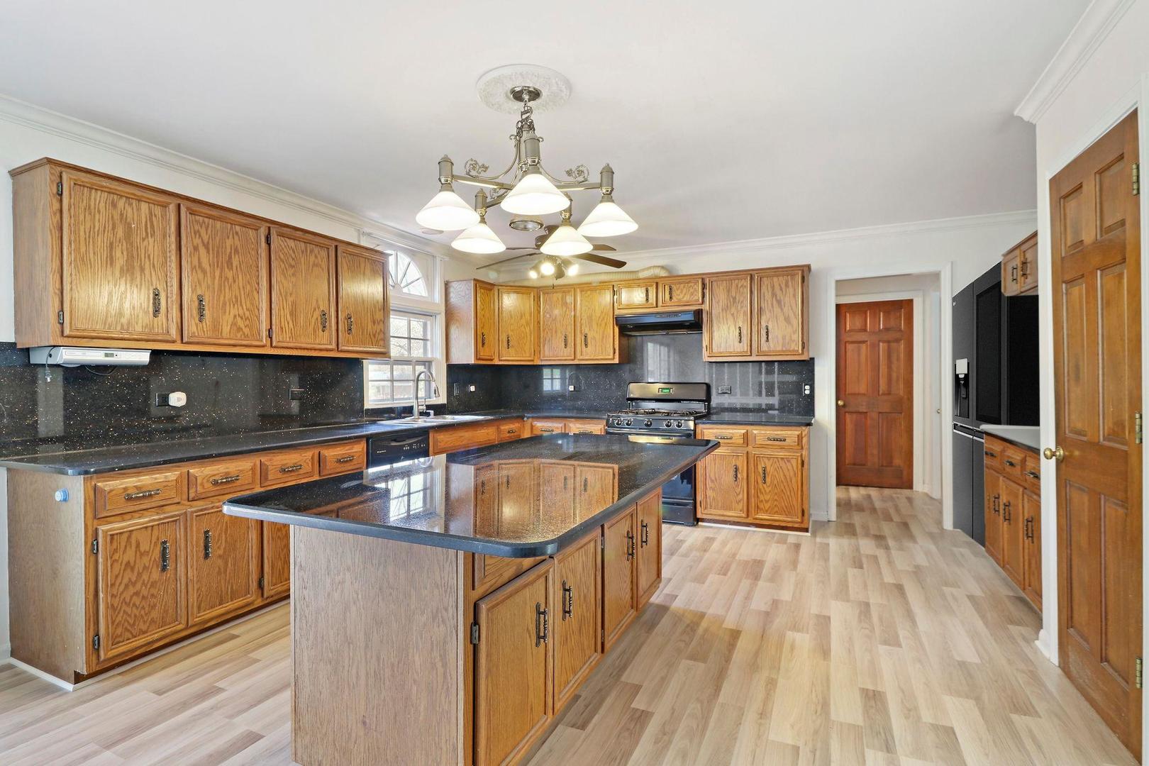 149 West Schick Road Bloomingdale, IL 60108 - Photo 9 of 35 a kitchen with stainless steel appliances granite countertop a sink a stove and a wooden floors