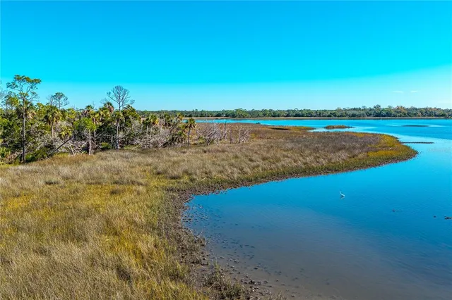 a view of a lake with a big yard