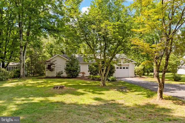 a swimming pool with trees in front of it