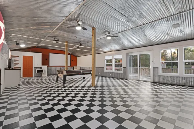 a black and white checkered floor