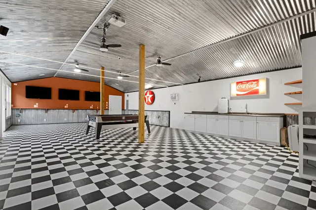 a black and white checkered floor