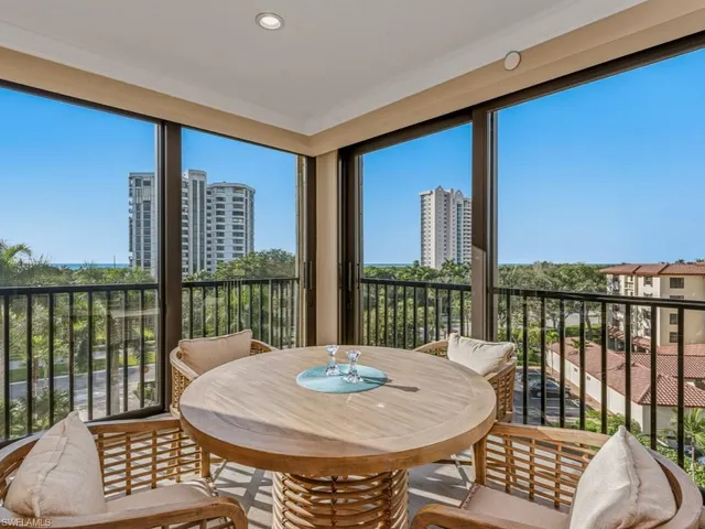 a view of a balcony dining area
