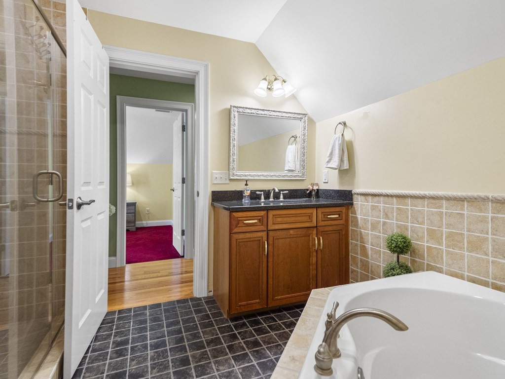 90 Howes Path Dennis, MA 02638 - Photo 28 of 42 a bathroom with a granite countertop sink and a mirror