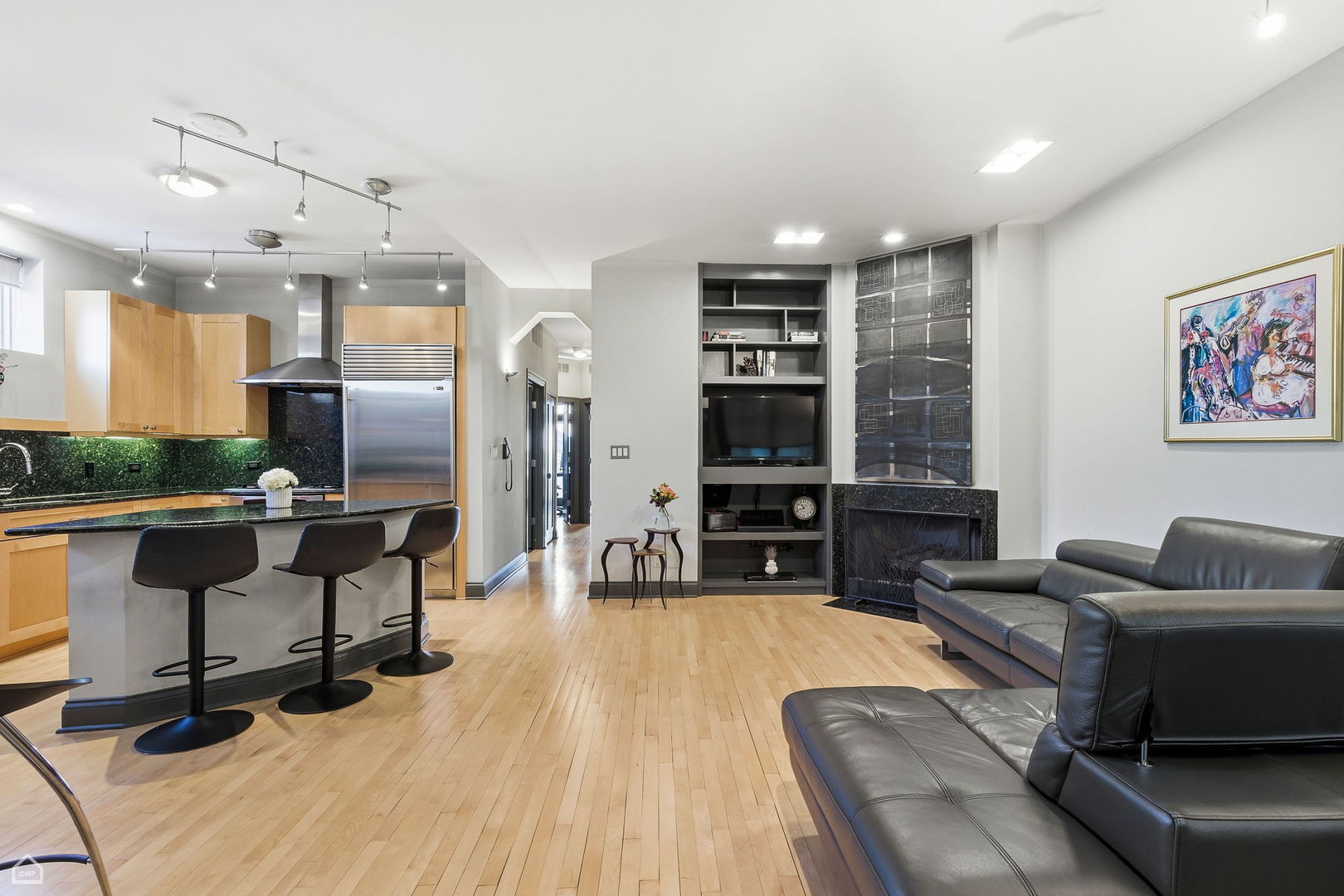 120 West Oak Street, Unit 4D Chicago, IL 60610 - Photo 4 of 18 a living room with furniture a rug and kitchen view