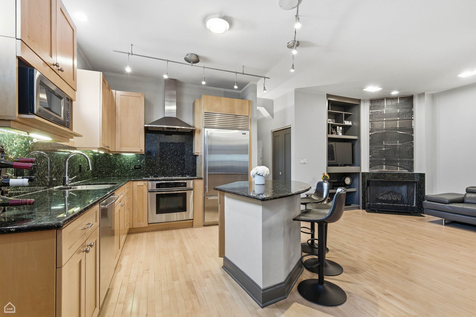 120 West Oak Street, Unit 4D Chicago, IL 60610 - Photo 5 of 18 a kitchen with stainless steel appliances granite countertop a stove a sink and a refrigerator