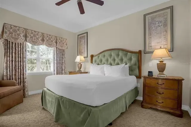 a bedroom with a bed and with view