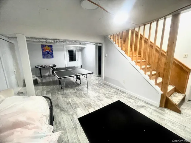 a living room with chairs